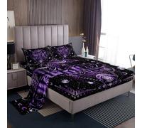 Homemissing Bambini Morte Mola Set Lenzuola 90x190cm Goth Teschio Boho Lenzuolo per Ragazzi Ragazze Sole e Luna Boemia Viola Lenzuola con tasca profonda Foglio montato Set Lenzuola 3 pezzi
