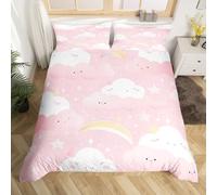 Homemissing Bambini Nuvole Set Copripiumino 200x200cm Cartoon Nuvole Stella Luna Copripiumone per Bambini Ragazzi Ragazze Kawaii Nuvole Copripiumini Luce Rosa Copripiumino Con 2 federe 3 pezzi