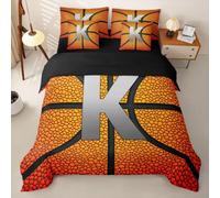 Homemissing Bambini Set Copripiumino 7 pezzi 230x220cm Lettera K | Pallacanestro Completo letto in borsa Palla Gaming Camera Da Letto Regalo Per Appassionato Di Pallacanestro