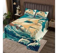 Homemissing Barca a vela Ship Trapuntato Per bambini Ragazzi Ragazze Nave a vela Copriletto 170x230cm Barca Pirate Yacht Avventura Copriletto Trapuntato 2 pezzi