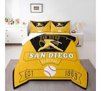 Homemissing Baseball Set Piumini 230x220cm morbido per ragazzi ragazze, San Diego Letto Trapuntato Baseball città microfibra giochi sportivi camera da letto decorazione