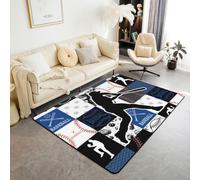 Homemissing baseball Tappeto Antiscivolo Lavabile 150x200cm | Patchwork Grande, Morbido, A pelo corto, Antiscivolo Giochi di baseball Tappeto da Interno Blu Soft Non-slip Polyester