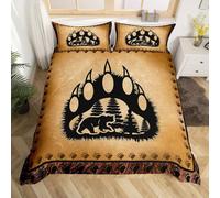 Homemissing Bear Paw Imprimer Copripiumini Coton Chambre Garçon Nature Wildlife Bear Head Set Copripiumino 200x200cm Wildlife Park Lite Nature Thème Marron Style Exotique Literie Set