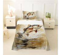 Homemissing Big Pike Fish Lenzuolo Bass Big Fish Set Lenzuola 90x190cm Per Ragazzi Ragazze Pesca E Caccia Camera Da Letto Decorazione 2pcs