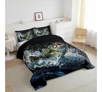 Homemissing Big Pike Fish Letto Trapuntato Bass Big Fish Mangiare piccolo modello di pesce Caccia e pesca Set Piumini 230x220cm a tema Animali subacquei neri per il giorno dell'indipendenza,