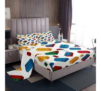 Homemissing Blocchi da costruzione Set Lenzuola 90x190cm Bambini Mattoncino giocattolo Lenzuola con tasca profonda Foglio montato per Ragazzi Gaming Giochi Lenzuolo Traspirante Colorato Lenzuolo