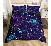 Homemissing Blu Galaxy Copripiumini Starry Constellation Universe Planet Decorare Universe Theme Bed camera da letto Decorare 3 Pezzi Set Copripiumino 200x200cm