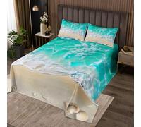 Homemissing Blue Beach Trapuntato White Shell Starfish Copriletto 170x230cm Per Ragazzi Ragazze Ocean Theme Sea Life Camera Da Letto Decor 2pcs Con 1 Cuscino