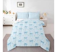 Homemissing Blue Bow Set Piumini 230x220cm Cute Coquette Bowknot Letto Trapuntato per ragazzi ragazze Girly Bow Piumino 4 Stagioni Cute Dreamy Princess Style Camera da letto Decor Kawaii