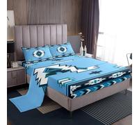 Homemissing Blue Southwestern Aztec Geometric Vintage Set Lenzuola 135x200cm per ragazzi Bambini Geometria Bohemian Boho Tribale Rustico Occidentale Lenzuolo Camera Decor 4 pezzi