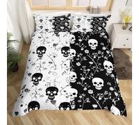 Homemissing Boho Skull Set Copripiumino 260x220cm Skull Retro Fiore Copripiumone Morbido per Bambini Ragazzi Ragazze Halloween Tema Copripiumini Tela di ragno Copripiumino 3 pezzi Nessun conforto