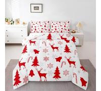 Homemissing Buon Natale Set Piumini 200x200cm morbido albero di Natale renne Letto Trapuntato caramelle canna campana microfibra fiocco di neve camera da letto decorazione