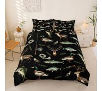 Homemissing Caccia E Pesca Copripiumone Morbido Caccia Al Cervo Set Copripiumino 120x150cm Per Ragazzi Ragazze Rustico Cabina Lake House Copripiumini Big Bass Pike Fish Camera Da Letto Decor 2pcs