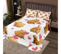 Homemissing Capybara Copriletto 170x230cm Cute Capybara Cuore per ragazzi ragazze Pet Lover Pattern Trapuntato Camera Decor Microfibra leggera morbida traspirante