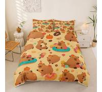 Homemissing Capybara Set Copripiumino 260x220cm Donut Float Design Copripiumini zucca modello floreale Copripiumone Morbido piscina festa tema camera decorazione carino animale 3 pezzi