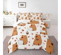 Homemissing Capybara Set Piumini 200x200cm Rustic Wildlife Piumino 4 Stagioni Romantic Heart Pattern Letto Trapuntato Home Vibe Theme Room Decor Cute Animal Respirable Soft Lightweight