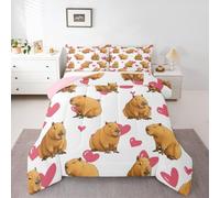 Homemissing Capybara Set Piumini 230x220cm Cute Capybara Cuore Piumino 4 Stagioni per ragazzi ragazze Pet Lover Pattern Letto Trapuntato Camera Decor Microfibra leggera morbida traspirante