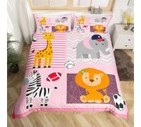 Homemissing Carino Animale Nursery Copripiumone Morbido Cartoon Lion Giraffe per ragazzi Ragazze Zoo Animale Set Copripiumino 230x220cm Wildlife Ball Game Room Decor