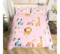 Homemissing Carino Animale Nursery Copripiumone Morbido Cartoon Lion Giraffe per ragazzi Ragazze Zoo Animale Set Copripiumino 260x220cm Wildlife Room Decor