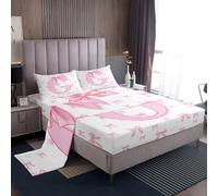 Homemissing Carino arco rosa Lenzuolo ragazzi personalizzato iniziale G Set Lenzuola 90x190cm traspirante morbido bowknot rosa alfabeto camera da letto principessa