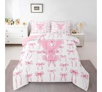 Homemissing Carino arco rosa Set Piumini 200x200cm monogrammato Letto Trapuntato personalizzato iniziale Y Piumino 4 Stagioni coquette bowknot camera da letto decorazione 3 pezzi