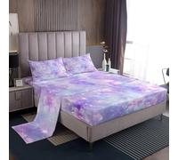 Homemissing Carino arcobaleno Lenzuolo fiore fiorale viola per ragazzi ragazze scintilla galassia Set Lenzuola 150x200cm 4 pezzi Kawaii nuvola arcobaleno camera