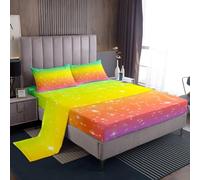 Homemissing Carino Arcobaleno Lenzuolo Glitter Galaxy Set Lenzuola 90x190cm per ragazzi ragazze multicolore Bambini incantevoli Arcobaleno Camera da letto Decor 2 pezzi