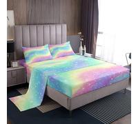 Homemissing Carino arcobaleno Lenzuolo Glitter Set Lenzuola 150x200cm per ragazzi ragazze multicolore colorato Kawaii nuvola arcobaleno camera da letto decorazione 4 pezzi