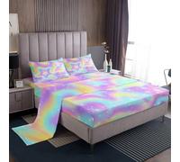 Homemissing Carino arcobaleno Lenzuolo stella stampa per ragazzi ragazze scintilla Set Lenzuola 90x190cm 3 pezzi multicolore colorato decorazione della stanza