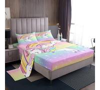 Homemissing Carino arcobaleno Lenzuolo unicorno Set Lenzuola 135x200cm per ragazzi ragazze scintilla carino animale camera da letto decorazione 4 pezzi