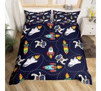 Homemissing Cartoon Astronaut Copripiumini Space Rocket Set Galaxy Astronaut Room Decorare Universe Series 2 Pezzi Set Copripiumino 135x200cm