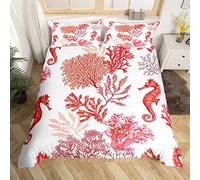 Homemissing Cartoon Mer Mer Nautical Copripiumini Coral Seahorse Set Copripiumino Enfants Vie Sous Marine Sealife Décoration Rouge Ensemble Lumière 230x220cm Zip