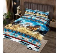 Homemissing Cavallo Copriletto 240x220cm Bambini Cavallo Gallopingo Copriletto Trapuntato per Ragazze Wild Western Cowboy Southwestern Aztec Boho Rustic Farm Trapuntato morbida della stanza