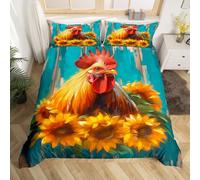 Homemissing Cazzo Set Copripiumino 260x220cm Gallo Azienda agricola Copripiumone Per Bambini Ragazzi Ragazze Pollo Farfalla Girasole Legno Tavola Western Agriturismo Copripiumini con 2 federe 3 pezzi