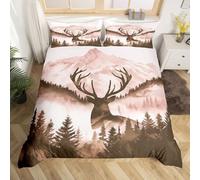Homemissing Cervo della foresta nebbiosa Set Copripiumino 200x200cm paesaggio della montagna Copripiumone Morbido rustico cabina Copripiumini 3 pezzi decorazione della da letto degli del bosco