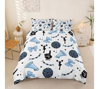 Homemissing Cheer - Set di biancheria da letto con copripiumino king size per ragazzi e ragazze, con fiocco blu, traspirante, morbido, regalo da cheerleader, 3 pezzi, con fiocco, decorazione per