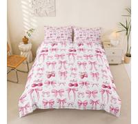 Homemissing Cherry Bow Set Copripiumino 135x200cm Rosa Bow Copripiumone Morbido per ragazzi ragazze Cute Coquette Bowknot Copripiumini Cute Dreamy Princess Style Camera da letto Decor Kawaii