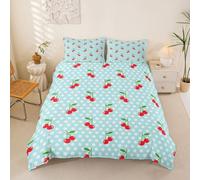 Homemissing Cherry Copripiumone Morbido Botanical Copripiumini Per Ragazzi Ragazze Dot Modello Set Copripiumino 200x200cm 3pcs Cute Cherry Room Decor Teal Blue