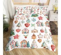 Homemissing Christmas Theme Set Copripiumino 200x200cm Xmas Glitter Gingerbread Man Duvet Cover Per Bambini Ragazzi Ragazze Pine Tree Set Coperteletto Per Trapuntina Cute Xmas Copriletto 3pcs Zipper