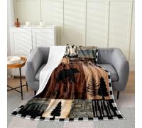 Homemissing Coperta in peluche a forma di orso, in flanella, per letto matrimoniale, 228 x 228 cm, rustica, per tutte le stagioni, per divano, letto, divano, marrone, grigio, decorazione per camera da