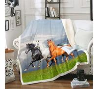 Homemissing Coperta in pile con cavallo al galoppo, per ragazzi, coperta in 3D per destrieri di cavalli, per adolescenti, motivocoperta in peluche, per la fattoria, king