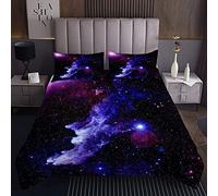Homemissing Copriletto 3D Galaxy Coverlet Universo Galassia Spazio Cielo Stellato Nebulosa Notte Set Trapunta Astrologia Set 3 Pezzi Matrimoniale
