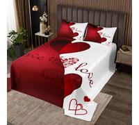 Homemissing Copriletto trapuntato bianco rosso matrimoniale coppia cuori amore copriletto trapuntato per ragazze donne amanti romantico floreale set San Valentino trapuntato decorazione della camera