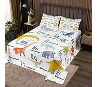 Homemissing Copriletto trapuntato dinosauro carino Dino Coverlet Set per bambini ragazzi e uomini animali ABC Cartoon 26 lettere acquerello 2 pezzi singolo formato