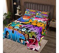 Homemissing Copriletto trapuntato hippie graffiti per bambini ragazzi hip hop cultura di strada copriletto adolescenti colorato graffiti set trapunta set 2 pezzi singolo