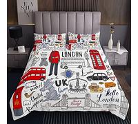 Homemissing Copriletto trapuntato Londra con scritta in inglese Gran Bretagna, per cabina telefonica, 2 pezzi, per letto singolo