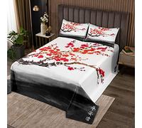 Homemissing Copriletto trapuntato Ukiyoe in stile giapponese trapuntato con fiori di ciliegio Set trapunta set adulto giapponese rosso floreale trapuntato set set rami acquerello 3 pezzi biancheria