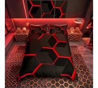 Homemissing Copripiumino geometrico a nido d'ape con geometria rossa esagonale, set di biancheria da letto esagonale con alveare con cerniera
