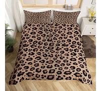 Homemissing Copripiumone Morbido Leopardo Brown Black Luxury Set Leopardo Set Copripiumino 135x200cm Leopardo africano Copripiumini Caccia Animale Pelliccia Modello Camera da letto Decorazione