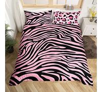 Homemissing Copripiumone Morbido leopardo stampa stampa strisce zebra Set Copripiumino 260x220cm pelliccia animale selvatico Copripiumini rosa nero zoo animale texture decorazione della stanza